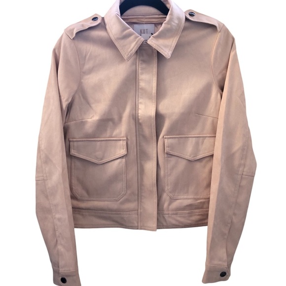 KUT from the Kloth Woman’s Alena Hidden Zipper Trucker Jacket XS Powder Pink NWT - Picture 9 of 15